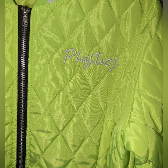 Lime Green Crop Jacket Plastics embroidered on arm and front - Picture 3 of 10
